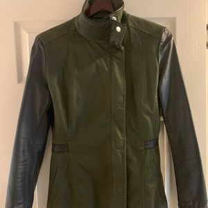 H&M military funnel jacket faux leather sleeves